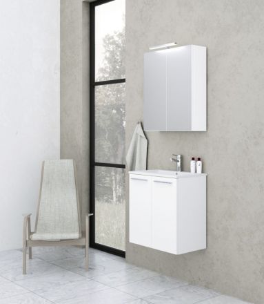 Badezimmermöbel - Set F Thane, 2-teilig inkl. Waschtisch / Waschbecken, Farbe: Weiß glänzend