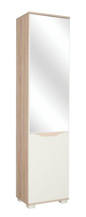 Platzsparender Drehtürenschrank Baeza 07 in Eiche Braun / Creme, 209 x 50 x 37 cm, 1 Spiegeltür, 7 Einlegeböden, nivellierbare Füße 