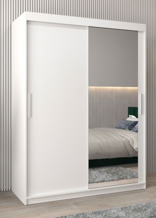 Schiebetürenschrank / Kleiderschrank Bisaurin 3C mit Spiegel, Farbe: Weiß matt - Abmessungen: 200 x 150 x 62 cm ( H x B x T)