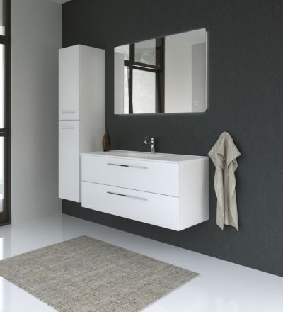 Badezimmermöbel - Set BV Rajkot, 3-teilig inkl. Waschtisch / Waschbecken, Farbe: Weiß glänzend