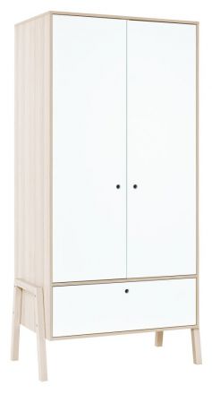 Drehtürenschrank / Kleiderschrank Hildrid 04, Farbe: Akazie / Weiß - Abmessungen: 203 x 100 x 60 cm (H x B x T)