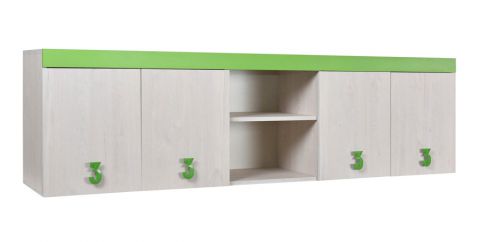 Kinderzimmer - Hängeschrank Luis 14, Farbe: Eiche Weiß / Grün - 58 x 205 x 42 cm (H x B x T)