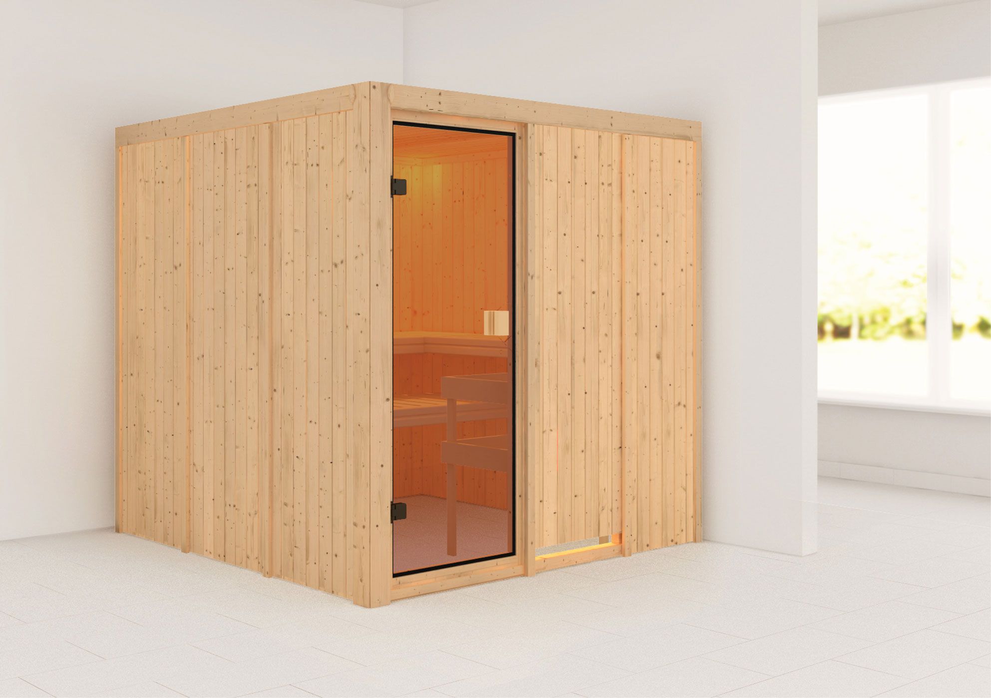 Sauna "Njola" mit bronzierter Tür - Farbe: Natur - 196 x 196 x 198 cm (B x T x H)