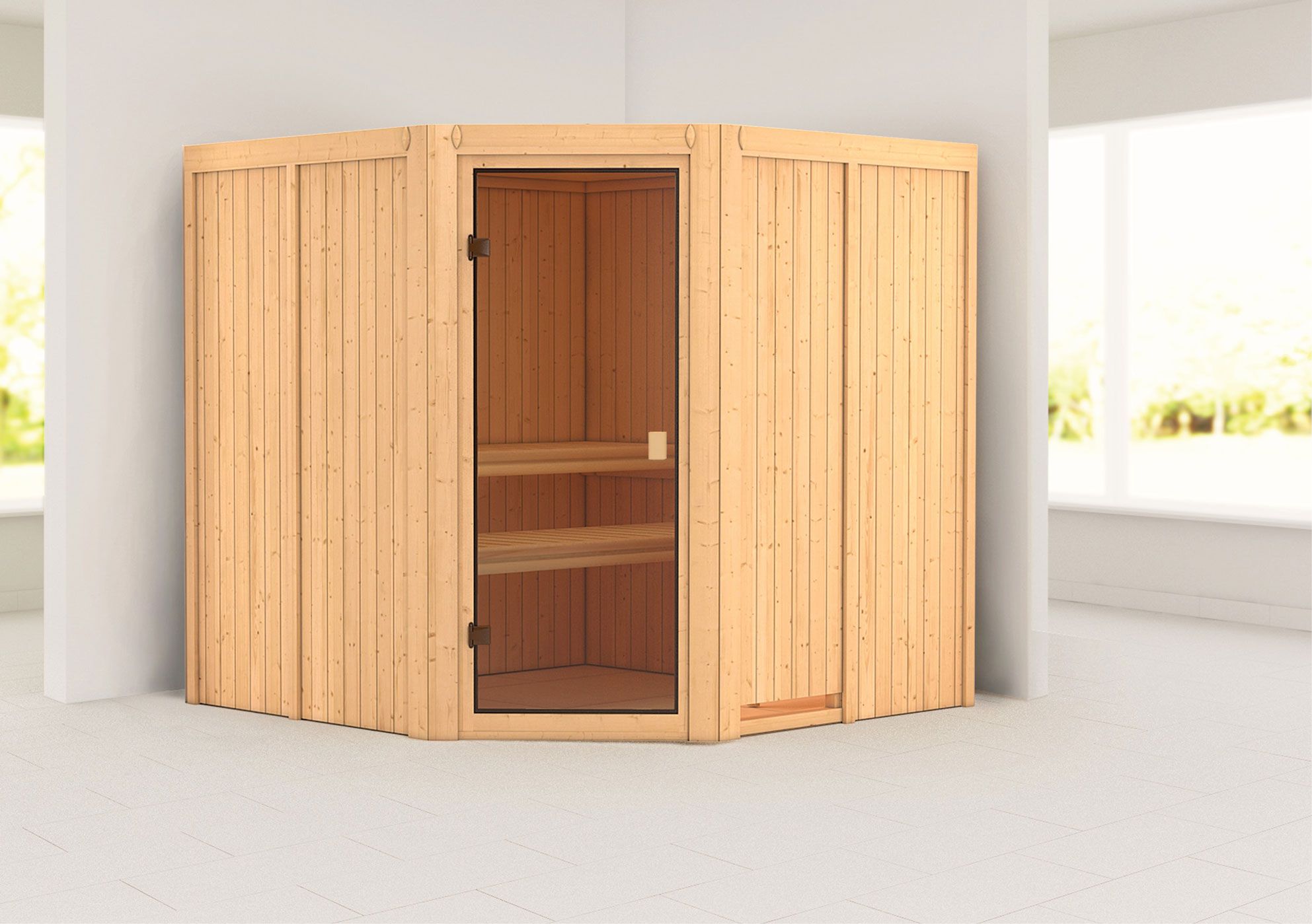 Sauna "Soley" mit bronzierter Tür - Farbe: Natur - 196 x 196 x 198 cm (B x T x H)