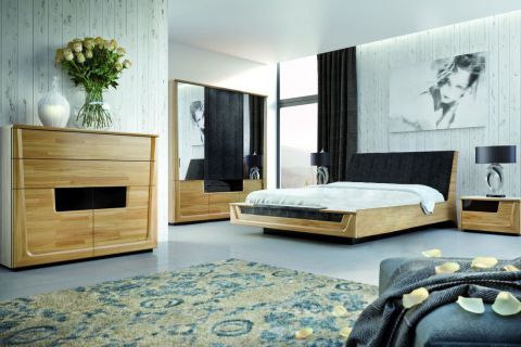 Schlafzimmer Komplett - Set L Topusko, 5-teilig, teilmassiv, Farbe: Eiche / Schwarz