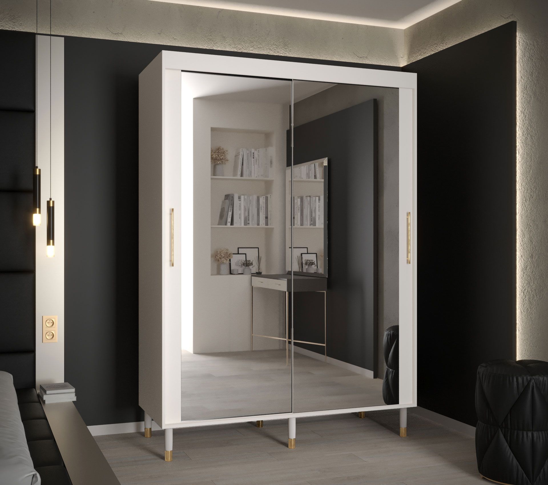 Kleiderschrank mit modernen Design Jotunheimen 269, Farbe: Weiß - Abmessungen: 208 x 150,5 x 62 cm (H x B x T)