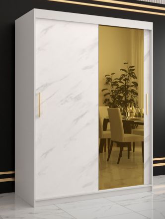 Eleganter Kleiderschrank mit Marmor Optik, Hochfeiler 59, Farbe: Weiß / Weißer Marmor - Abmessungen: 200 x 150 x 62 cm (H x B x T), mit fünf Fächern