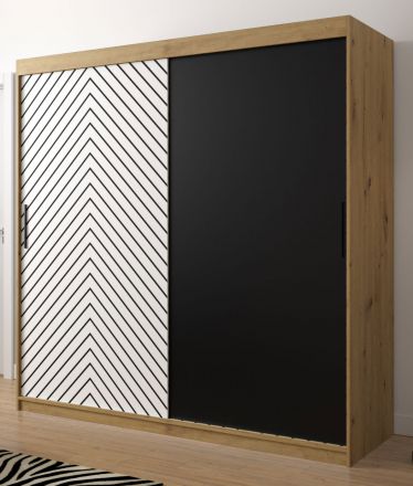 Moderner Kleiderschrank mit genügend Stauraum Mulhacen 26, Farbe: Eiche Artisan / Weiß matt / Schwarz matt - Abmessungen: 200 x 200 x 62 cm (H x B x T), mit 10 Fächern und zwei Kleiderstangen