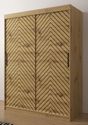 Moderner Kleiderschrank Mulhacen 49, Farbe: Eiche Artisan / Schwarz matt - Abmessungen: 200 x 150 x 62 cm (H x B x T), mit fünf Fächern
