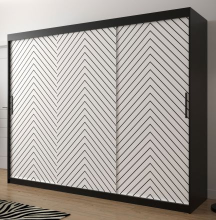 Moderner Kleiderschrank Mulhacen 72, Farbe: Schwarz matt / Weiß matt - Abmessungen: 200 x 250 x 62 cm (H x B x T), mit 10 Fächern und zwei Kleiderstangen