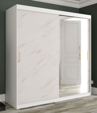 Kleiderschrank mit modernen Design Ätna 92, Farbe: Weiß matt / Weißer Marmor - Abmessungen: 200 x 200 x 62 cm (H x B x T), mit 10 Fächern