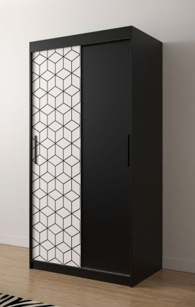 Eleganter Kleiderschrank mit modernen Design Dom 06, Farbe: Schwarz matt / Weiß matt - Abmessungen: 200 x 100 x 62 cm (H x B x T), mit genügend Stauraum