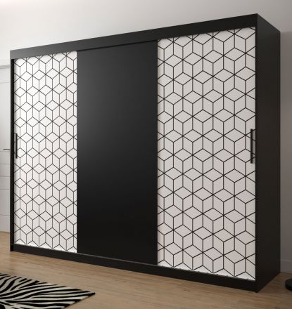 Neutraler Kleiderschrank Dom 36, Farbe: Schwarz matt / Weiß matt - Abmessungen: 200 x 250 x 62 cm (H x B x T), mit drei Türen