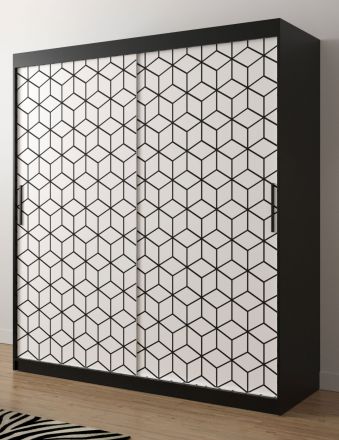 Neutraler Kleiderschrank mit Muster Dom 60, Farbe: Schwarz matt / Weiß matt - Abmessungen: 200 x 180 x 62 cm (H x B x T), mit 10 Fächern und zwei Kleiderstangen