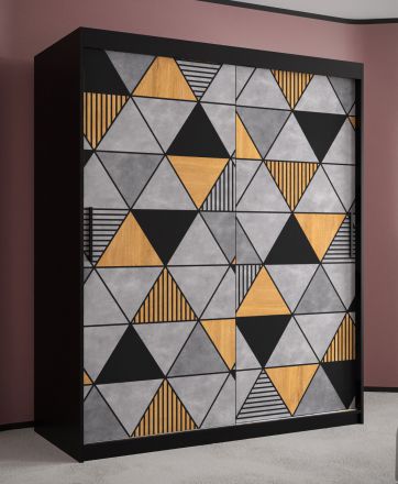 Edler Kleiderschrank Strahlhorn 09, Farbe: Schwarz matt - Abmessungen: 200 x 150 x 62 cm (H x B x T), mit Musterfront