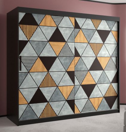 Kleiderschrank mit Designer Muster Strahlhorn 11, Farbe: Schwarz matt - Abmessungen: 200 x 200 x 62 cm (H x B x T), mit genügend Stauraum