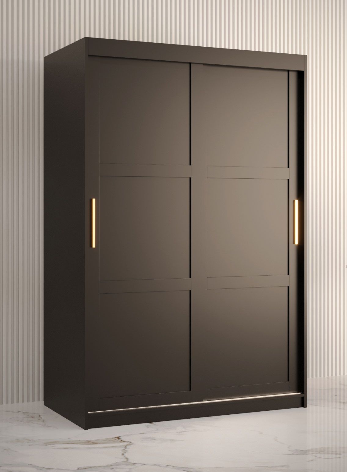 Kleiderschrank mit schlichter Form Liskamm 08, Farbe: Schwarz matt - Abmessungen: 200 x 120 x 62 cm (H x B x T), mit zwei Türen