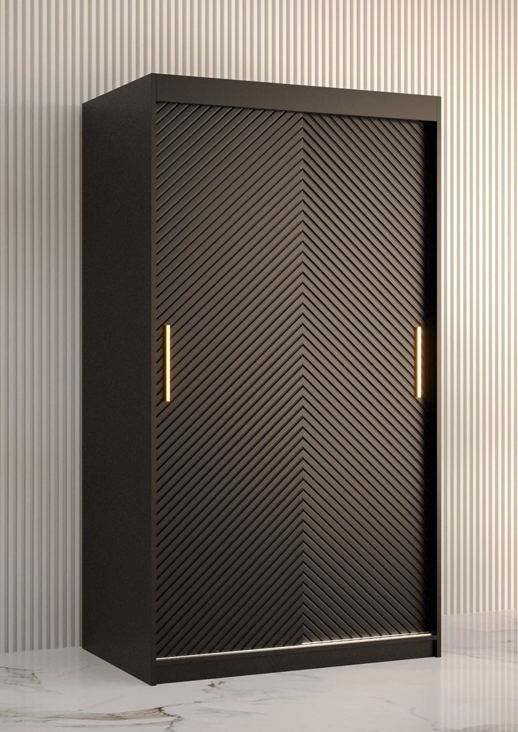 Schlichter Kleiderschrank mit genügend Stauraum Balmenhorn 04, Farbe: Schwarz matt - Abmessungen: 200 x 100 x 62 cm (H x B x T), mit fünf Fächern und zwei Kleiderstangen