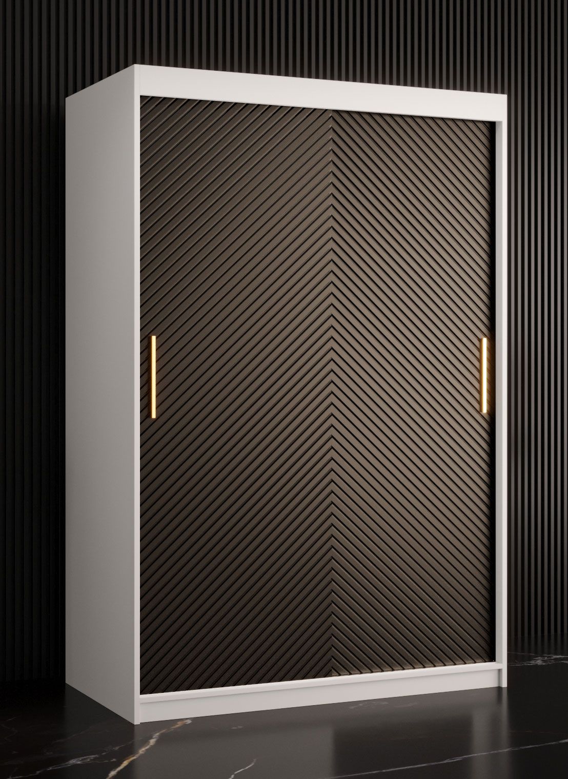 Kleiderschrank mit schlichten Design Balmenhorn 06, Farbe: Weiß matt / Schwarz matt - Abmessungen: 200 x 120 x 62 cm (H x B x T), mit fünf Fächern und zwei Kleiderstangen