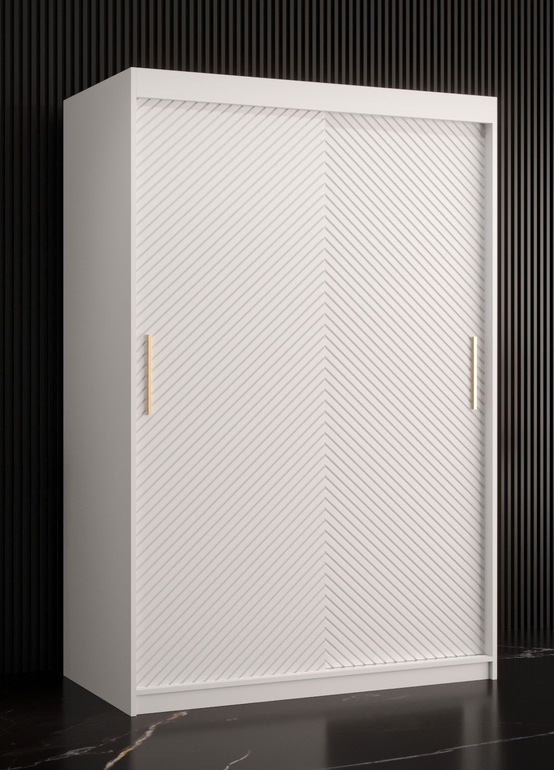 Edler Kleiderschrank mit schlichten Design Balmenhorn 05, Farbe: Weiß matt - Abmessungen: 200 x 120 x 62 cm (H x B x T), mit fünf Fächern und zwei Kleiderstangen