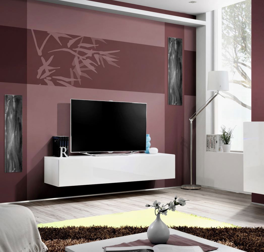 Modernes TV Lowboard Raudberg 02, Farbe: Weiß - Abmessungen: 30 x 160 x 40 cm (H x B x T), mit drei Fächern