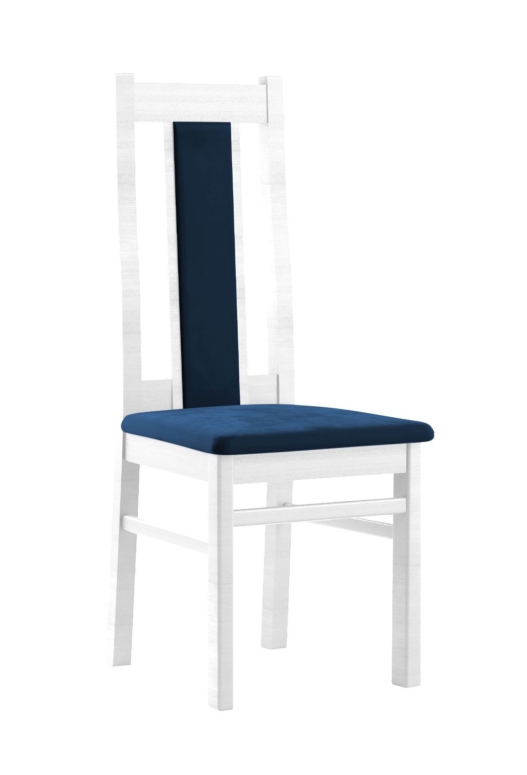 Klassischer Stuhl Bachtel 11, Buchenholz Vollholz massiv, Farbe: Kiefer Weiß / Blaue Polsterung - Abmessungen: 99 x 42 x 54 cm (H x B x T)