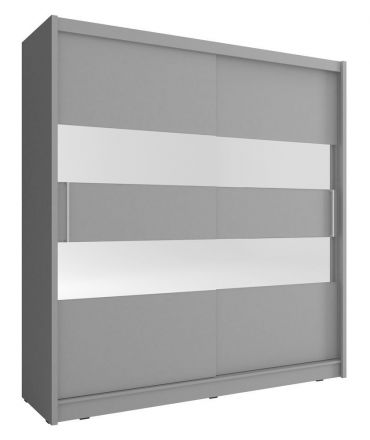 Eleganter Schwebetürenschrank mit zwei Spiegelstreifen Warbreck 40, Farbe: Grau - Abmessungen: 214 x 200 x 62 cm (H x B x T)