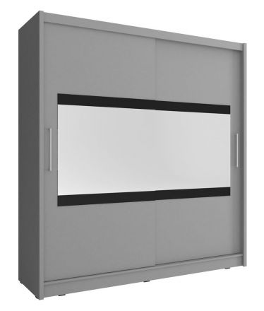 Schlichter Schwebetürenschrank mit Spiegelstreifen Warbreck 52, Farbe: Grau - Abmessungen: 214 x 200 x 62 cm (H x B x T), mit 10 Fächern