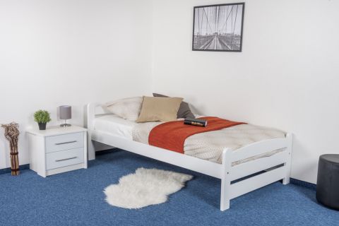 Einzelbett / Gästebett Kiefer massiv Vollholz weiß 84, inkl. Lattenrost - 100 x 200 cm (B x L)