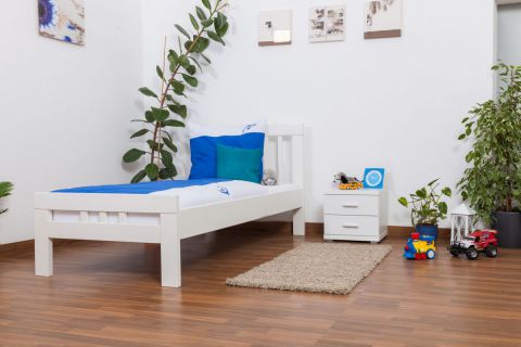 Kinderbett / Jugendbett "Easy Premium Line" K8, Buche Vollholz massiv weiß lackiert - Maße: 90 x 190 cm