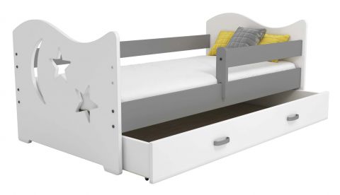 Kinderbett Kiefer teilmassiv weiß / grau lackiert B1, Schublade: Weiß, inkl. Lattenrost - Liegefläche: 80 x 160 cm (B x L)