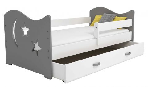 Kinderbett Kiefer teilmassiv grau / weiß lackiert B1, Schublade: Weiß, inkl. Lattenrost - Liegefläche: 80 x 160 cm (B x L)