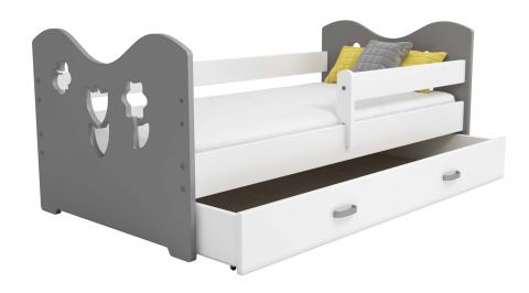 Kinderbett Kiefer teilmassiv grau / weiß lackiert B2, Schublade: Weiß, inkl. Lattenrost - Liegefläche: 80 x 160 cm (B x L)