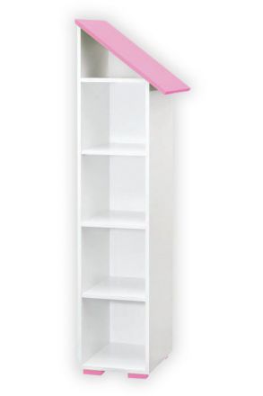 Kinderzimmer - Bücherregal Daniel 03, Farbe: Weiß / Rosa, Ausführung Rechts - 165 x 43 x 44 cm (H x B x T)