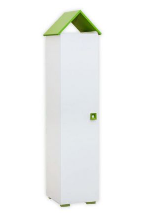 Kinderzimmer - Drehtürenschrank / Kleiderschrank Daniel 04, Farbe: Weiß / Grün - 191 x 48 x 46 cm (H x B x T)