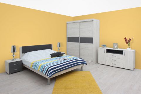 Schlafzimmer Komplett - Set F Bermeo, 6-teilig, Farbe: Eiche Weiß / Anthrazit