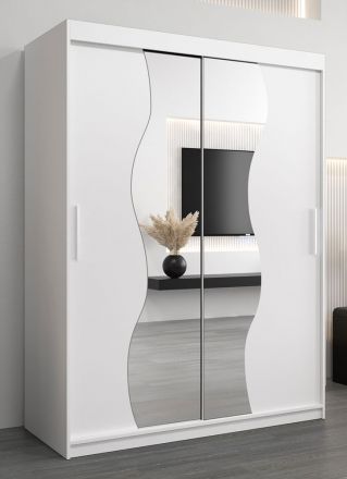 Schiebetürenschrank / Kleiderschrank Robinyera 03 mit Spiegel, Farbe: Weiß Matt - Abmessungen: 200 x 150 x 62 cm ( H x B x T)