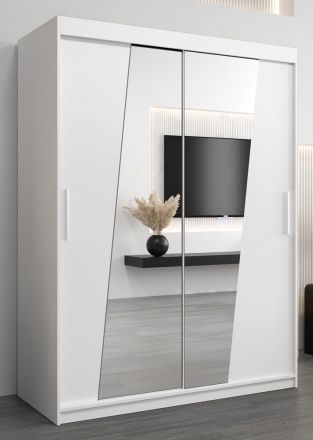 Schiebetürenschrank / Kleiderschrank Guajara 03 mit Spiegel, Farbe: Weiß matt - Abmessungen: 200 x 150 x 62 cm (H x B x T)
