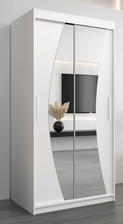 Schiebetürenschrank / Kleiderschrank Combin 01 mit Spiegel, Farbe: Weiß matt - Abmessungen: 200 x 100 x 62 cm ( H x B x T)