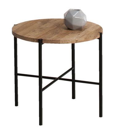 Runder Beistelltisch / Couchtisch Fuligula 08, Eiche natur, 45 x 45 x 40 cm, Tischplattenstärke 19 mm, schwarze Tischbeine aus Metall, stabile Bauweise