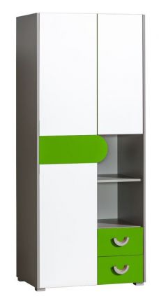 Jugendzimmer - Drehtürenschrank / Kleiderschrank Klemens 01, Farbe: Grün / Weiß / Grau - Abmessungen: 190 x 80 x 53 cm (H x B x T)
