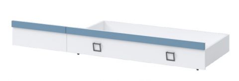 Schublade für Einzelbett / Gästebett, Farbe: Weiß / Blau - Abmessungen: 27 x 74 x 138 cm (H x B x L)