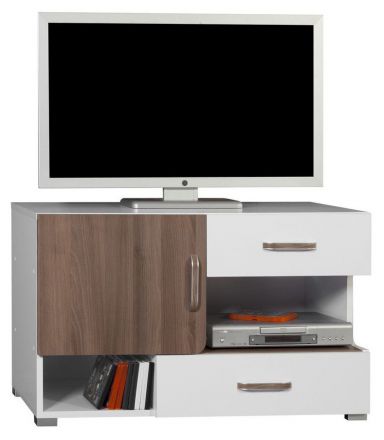 TV-Unterschrank Bulolo 18, Farbe: Weiß / Nuss - Abmessungen: 61 x 100 x 50 cm (H x B x T)