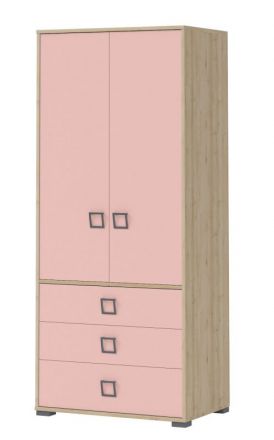 Kinderzimmer - Drehtürenschrank / Kleiderschrank Benjamin 13, Farbe: Buche / Rosa - 198 x 84 x 56 cm (H x B x T)