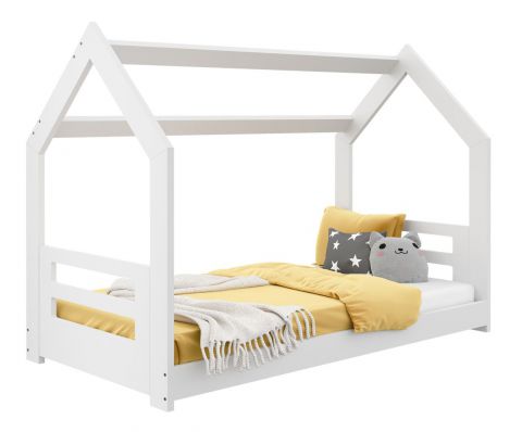 Kinderbett / Hausbett Kiefer Vollholz massiv weiß lackiert D2B, inkl. Lattenrost - Liegefläche: 80 x 160 cm (B x L)
