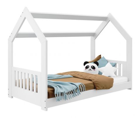 Kinderbett / Hausbett Kiefer Vollholz massiv weiß lackiert D2E, inkl. Lattenrost - Liegefläche: 80 x 160 cm (B x L)