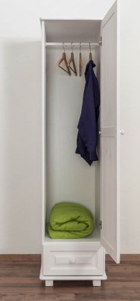 Kleiderschrank Kiefer Vollholz massiv weiß lackiert 001 - Abmessung 190 x 47 x 60 cm (H x B x T) 