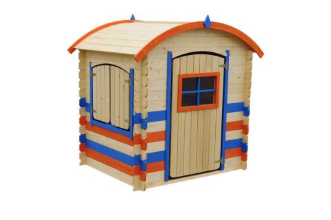 Spielhaus Colour Park - 1,05 x 1,30 Meter aus 19 mm Blockbohlen, Farbe: Orange / Blau