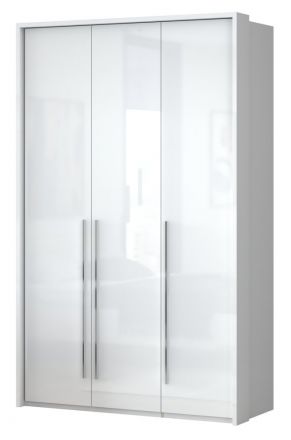 Drehtürenschrank / Kleiderschrank mit LED-Rahmen Siumu 22, Farbe: Weiß / Weiß Hochglanz - 226 x 142 x 60 cm (H x B x T)