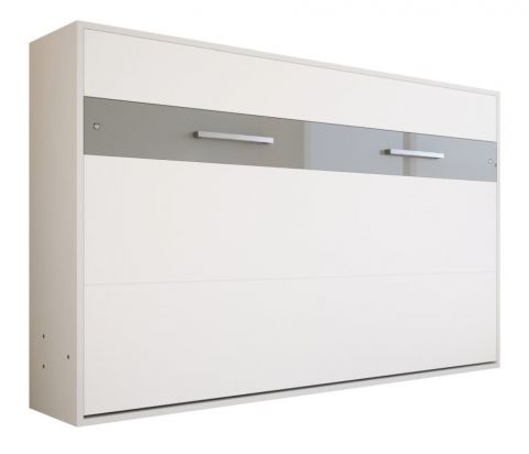 Schrankbett Namsan 02 horizontal, Farbe: Weiß matt / Grau glänzend - Liegefläche: 120 x 200 cm (B x L)